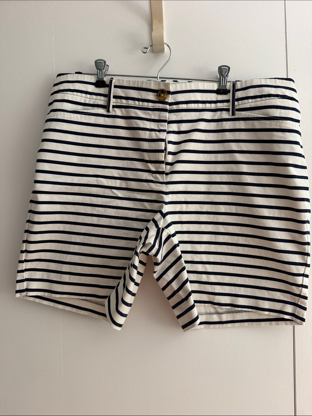 Lands' End Navy and White Striped Bermuda Shorts